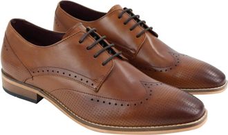 House of Cavani Mens Classic Oxford Brogue Shoes in Perforated Tan Leather