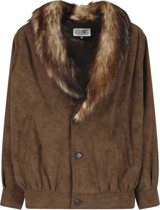 Maison Margiela Brown Faux Fur Collar Jacket