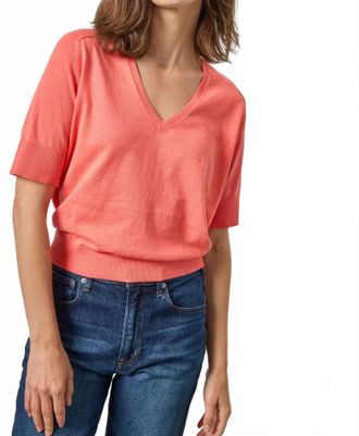 Lilla P V-Neck Saddle Sleeve Sweater In Firefly