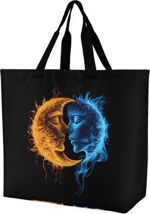 Generic Sun And Moon Reusable Shopping Bags Large Capacity Grocery Bag Heavy Duty Tote for Women 40x40x16cm