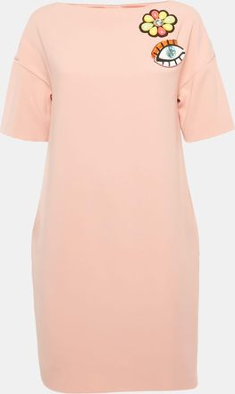 Moschino Boutique Moschino Pink Flower Applique Crepe Brooch Detail Shit Dress