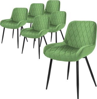 ML Design Ml-design - Set 6x Sillas De Comedor Verde Salvia Asiento Moderno Tapizado De Terciopelo Patas De Metal Negras Con Respaldo Y Reposabrazos Ergon&oacute;micos