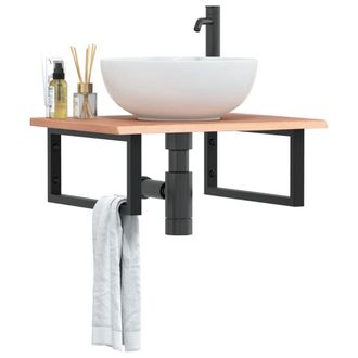 Berkfield Home Basin Shelf Wall Mounted Steel & Solid Wood Oak in Brown