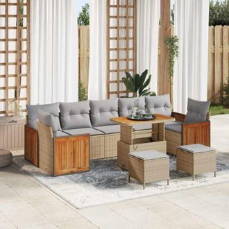 vidaXL Vidaxl - Conjunto De Sof&aacute; De Jard&iacute;n Con Coj&iacute;n 10 Pcs Beige Y Gris Claro