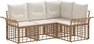 vidaXL Conjunto De Sof&aacute;s De Exterior 4 Uds. Natural Y Crema Poli&eacute;ster Vidaxl