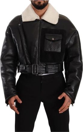 Dolce & Gabbana Zwarte Shearling Biker Jas - Heren - Leren en Su&egrave;de Jassen - Zwart - M - Jassen