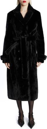Bardot Faux Fur Double Breasted Trench Coat in Black at Nordstrom, Size X-Small