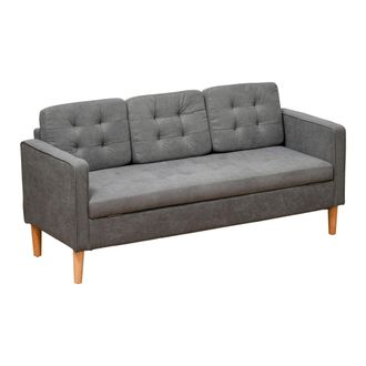 HOMCOM Modern 3-Seater Sofa Button-Tufted Fabric Couch with Hidden Storage Rubberwood Legs for Living Room - Grey | TJ Hughes Clear