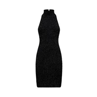 Silvian Heach Korte lurex jurk met hoge hals - Dames - Feestkleedjes - Zwart - S - Wol - Kleedjes