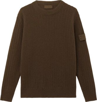 Stone Island Cashmere Virgin Wool Patch Detail Ribbed Crew Neck Sweater