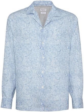 Brunello Cucinelli paisley-print linen shirt - Blue