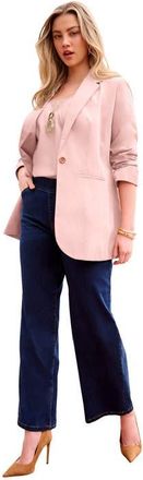 Roaman's Plus Size Relaxed Boyfriend Blazer in Soft Blush at Nordstrom, Size 40