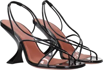 Amina Muaddi Womens Patent Leather Strappy Sandal Black Heels