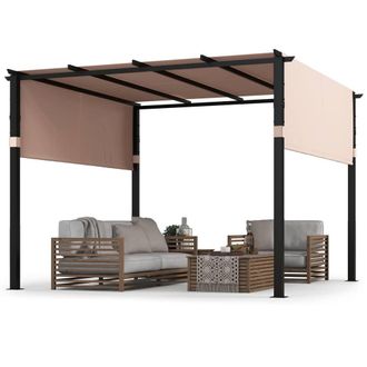 Costway Costway Flat Top Pergola 305 x 305cm Outdoor Pergola w/Retractable Canopy in Beige | Size: 305 x 305 cm