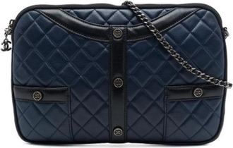 Chanel Pre-owned Quilted Lambskin Crossbody Bag - Dames - Vintage Schoudertas - Blauw - ONE Size - Leer - Vintage
