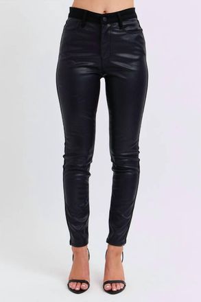 Judy Blue High Waist Faux Leather & Denim Skinny Jeans In Black