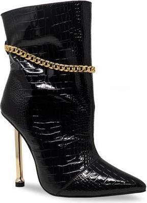 Chase + Chloe by Intouch Footwear Chain Embellished Stiletto Heel Bootie in Black Croc at Nordstrom Rack, Size 5.5