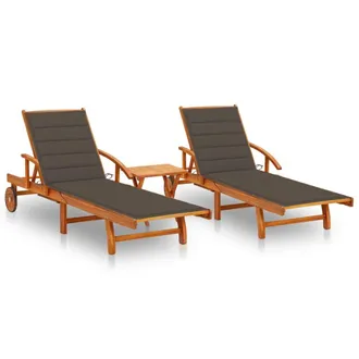 vidaXL Tumbonas Con Mesa Y Cojines 2 Uds Madera Maciza De Acacia Vidaxl