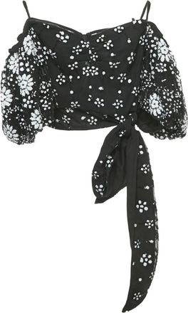 Self Portrait Top met pofmouwen en pailletten - Zwart