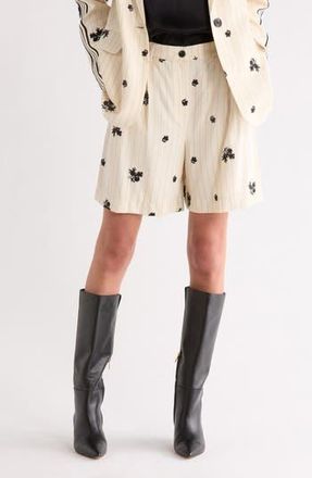 NVLT Floral Embroidered Pinstripe Shorts in Ivory Stripe at Nordstrom Rack, Size X-Small