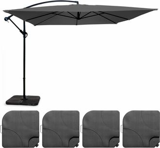 Oviala Parasol desplazado de 3x3m y 4 losas para llenar en acero gris