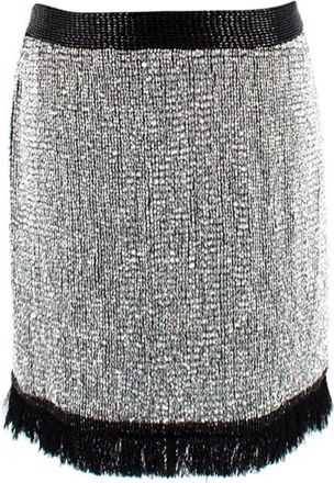 Tom Ford Silver Silk Beaded Mini Skirt Size XXS