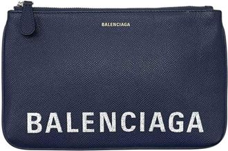 Balenciaga Navy Leather Clutch Bag Pouch (Pre-Owned)