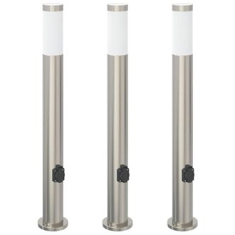 vidaXL Lampioni A Palo Con Presa Elettrica 3 Pz 80 Cm Acciaio Inox Ip44 Vidaxl