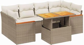 vidaXL Vidaxl - Set Sof&aacute;s De Jard&iacute;n 7 Piezas Y Cojines Rat&aacute;n Sint&eacute;tico Beige