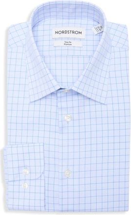 Nordstrom Trim Fit Valerio Grid Dress Shirt in Blue Valerio Grid at Nordstrom, Size 15.5 - 32