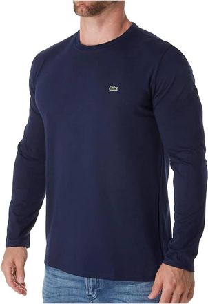 Lacoste Mens Long Sleeve Jersey Pima Regular Fit Crewneck T-Shirt In Navy Blue