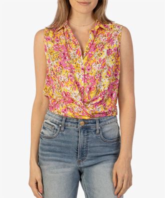 Kut from the Kloth Renata Front Twist Top In Pink/yolk