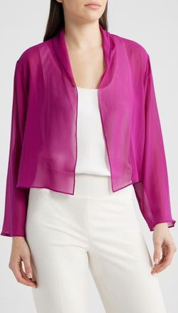 Eileen Fisher Open Front Silk Jacket in Berry Bloom at Nordstrom, Size Xx-Small