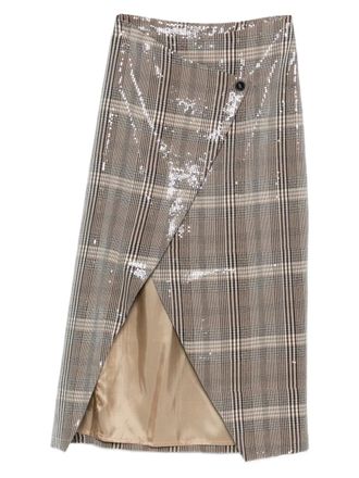 Rame sequin-embellishment checked-pattern midi skirt - Neutrals