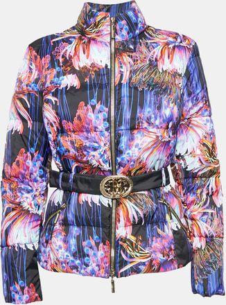 Roberto Cavalli Black Floral Print Nylon Puffer Down Jacket
