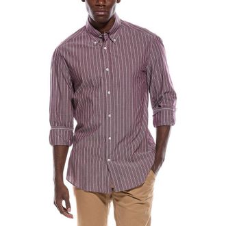 Brunello Cucinelli MenS Purple Striped Cotton Shirt, Size XS