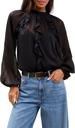 Lipsy Dobby Ruffle Top in Black at Nordstrom, Size 10 Us