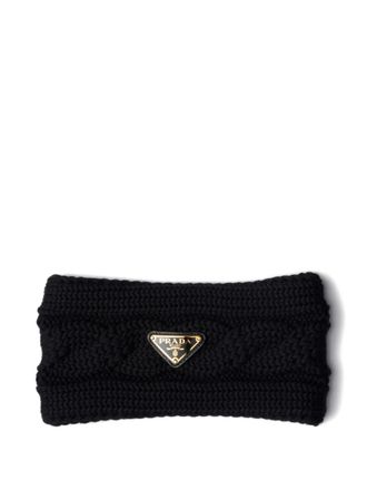 Prada cable-knit logo headband - women - Wool - One Size - Black
