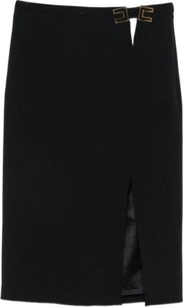 Elisabetta Franchi Dubbellaags Stretch Cr&ecirc;pe Midirok - Dames - Midirokken - Zwart - XL - Polyester - Rokken
