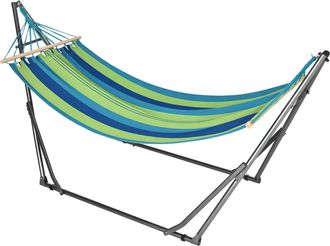 OUTSUNNY Hamaca Con Soporte Plegable 2 En 1, Tendedero Con Barra, Marco De Acero, Hamaca De Camping Port&aacute;til De Algod&oacute;n, Carga 120 Kg, 270x100x94 Cm