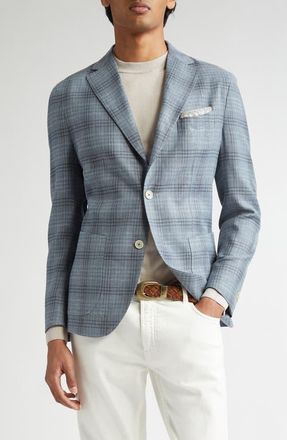 Eleventy Unstructured Plaid Linen & Wool Blend Sport Coat in Denim at Nordstrom, Size 38 Us