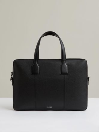 Reiss Black Micro-grain Leather Briefcase