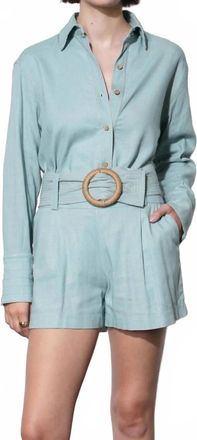 Greylin Lily Belted Denim Linen Blend Shorts In Blue