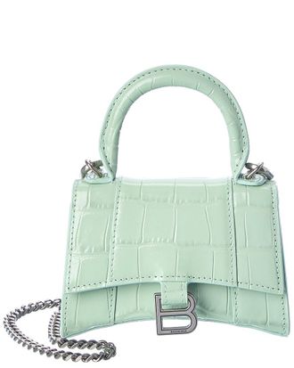 Balenciaga Hourglass Mini Top Handle Croc-Embossed Leather Crossbody