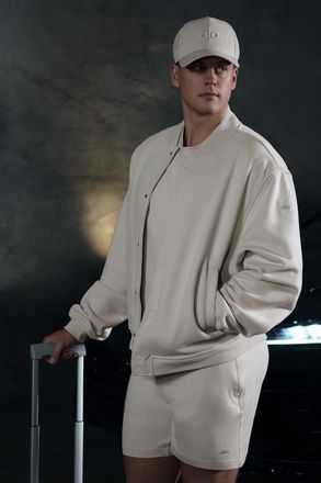 Alo | Renown Varsity Jacket in Bone Beige, Size: 2XL