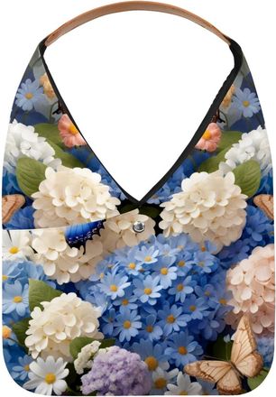 Generic Hydrangeas and Daisies Flower Butterflies Reusable Lightweight Grocery Bags - Foldable Into Compact Pouch, Washable & Sturdy, Multipurpose for Shoppin