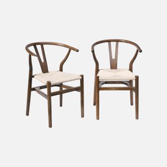 Sweeek Sweeek - Silla De Madera Con Asiento De Cuerda, Set De 2, Cecile, Marr&oacute;n, 54.5x53x76 Cm