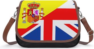Generic Spain Uk Flag Crossbody Bag Womens Handbag PU Message Bags Shoulder Purse with Adjustable Strap