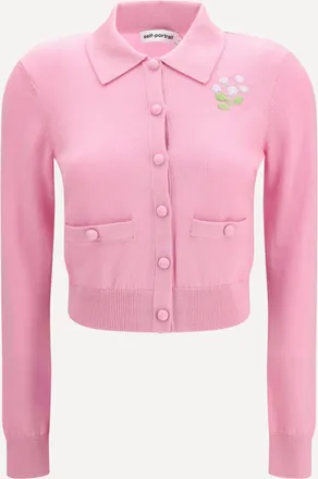 Self Portrait Cardigan in maglia con ricamo floreale Woman L