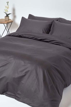 Homescapes Egyptian Cotton Duvet Cover with Pillowcase 1000 TC in Charcoal | Size: Super King
